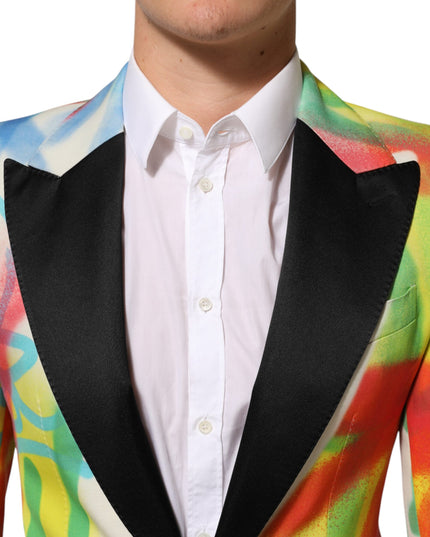 Dolce & Gabbana Multicolor Graffiti SICILIA 1 Button Men Suit Blazer