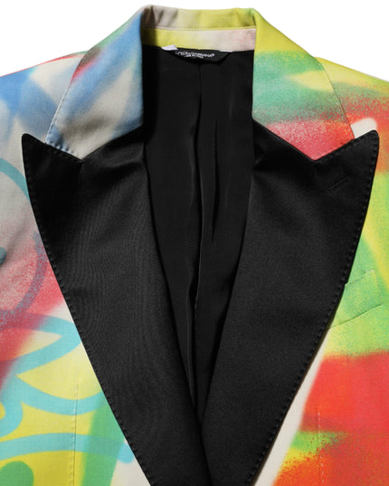 Dolce & Gabbana Multicolor Graffiti SICILIA 1 Button Men Suit Blazer