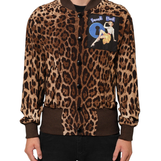 Dolce & Gabbana Brown Leopard Print "Sneak Peek" Patch Jacket