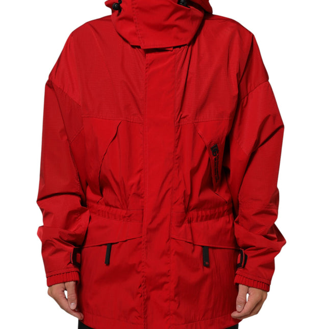 Dolce & Gabbana Red Nylon Hooded Men Full Zip Parka Jacket