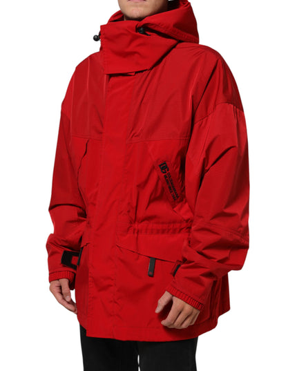 Dolce & Gabbana Red Nylon Hooded Men Full Zip Parka Jacket