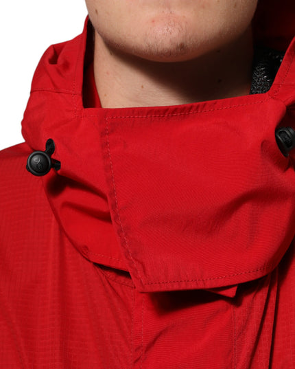 Dolce & Gabbana Red Nylon Hooded Men Full Zip Parka Jacket