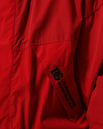 Dolce & Gabbana Red Nylon Hooded Men Full Zip Parka Jacket