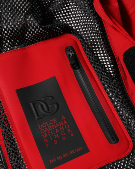 Dolce & Gabbana Red Nylon Hooded Men Full Zip Parka Jacket