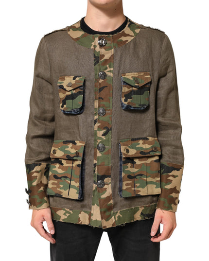 Dolce & Gabbana Brown Camouflage Linen Button Down Jacket