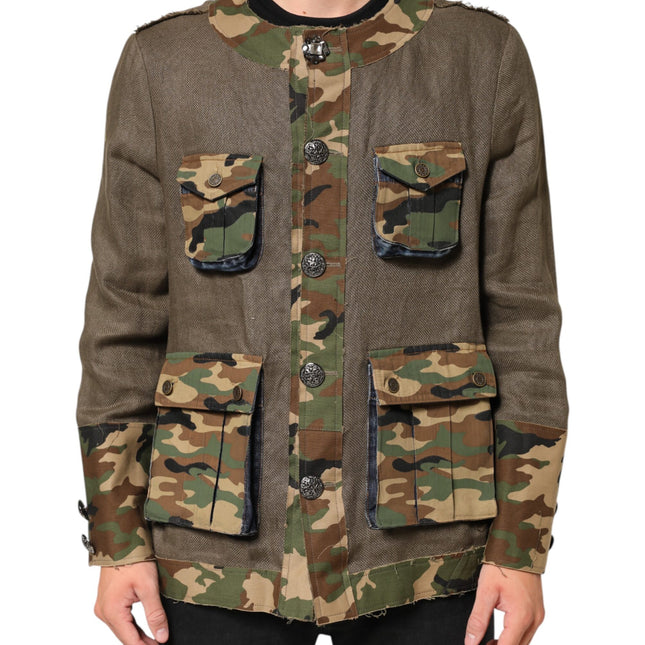 Dolce & Gabbana Brown Camouflage Linen Button Down Jacket