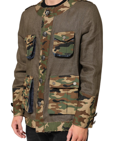 Dolce & Gabbana Brown Camouflage Linen Button Down Jacket