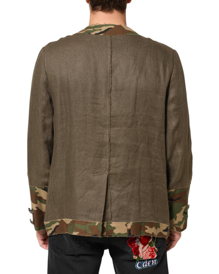 Dolce & Gabbana Brown Camouflage Linen Button Down Jacket