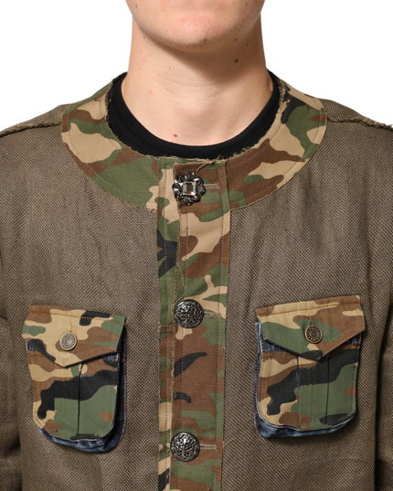 Dolce & Gabbana Brown Camouflage Linen Button Down Jacket