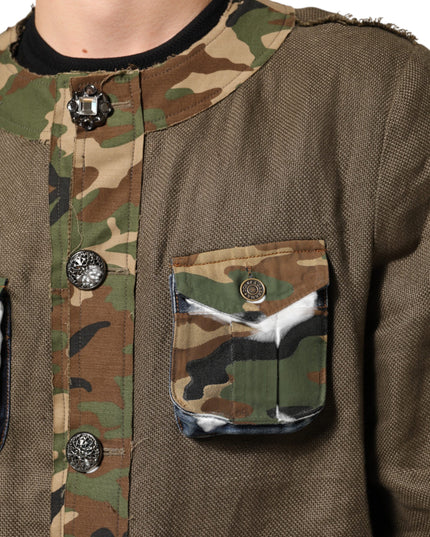 Dolce & Gabbana Brown Camouflage Linen Button Down Jacket