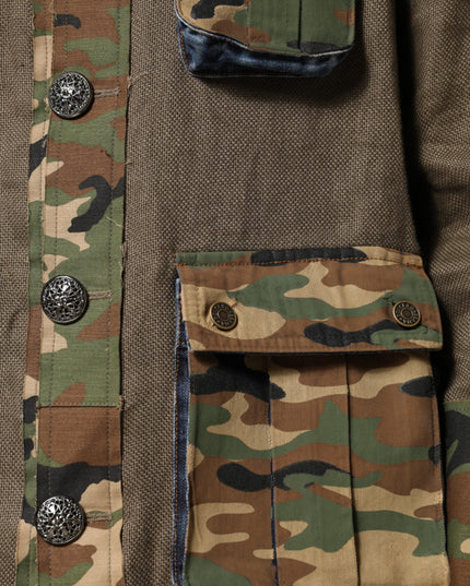 Dolce & Gabbana Brown Camouflage Linen Button Down Jacket