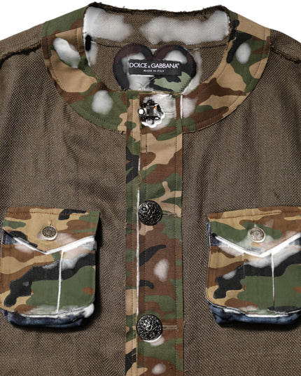 Dolce & Gabbana Brown Camouflage Linen Button Down Jacket