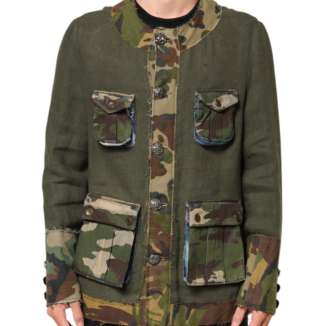 Dolce & Gabbana Brown Camouflage Linen Button Down Jacket