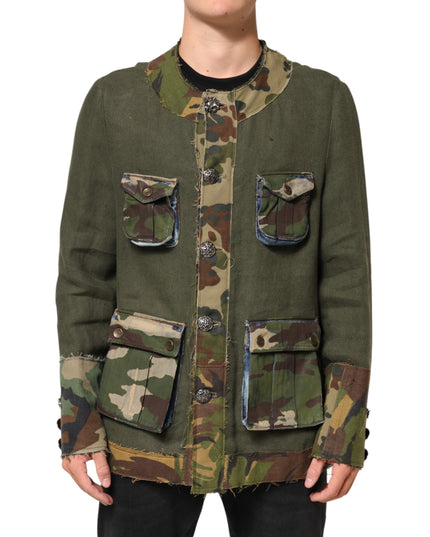 Dolce & Gabbana Brown Camouflage Linen Button Down Jacket