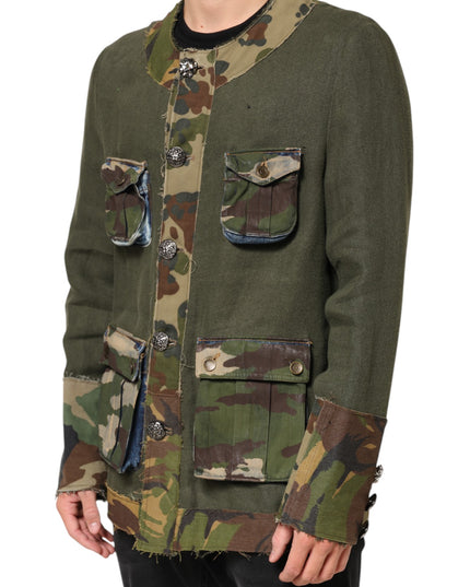 Dolce & Gabbana Brown Camouflage Linen Button Down Jacket