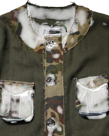 Dolce & Gabbana Brown Camouflage Linen Button Down Jacket