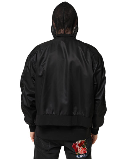 Dolce & Gabbana Black Nylon Hooded Full Zip Bomber Men Jacket