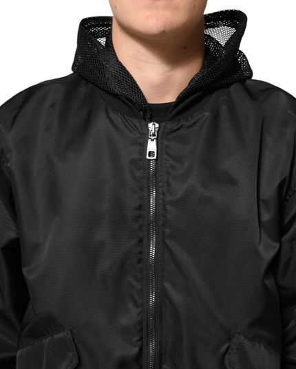 Dolce & Gabbana Black Nylon Hooded Full Zip Bomber Men Jacket