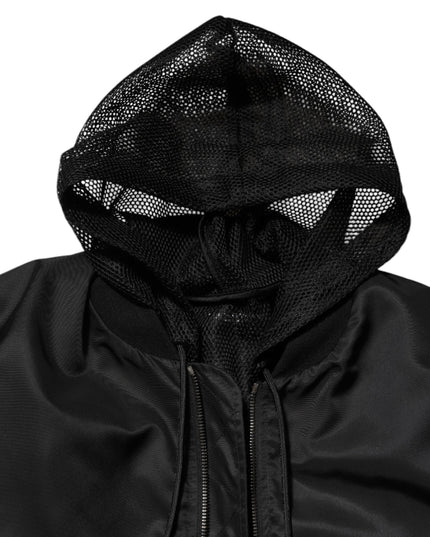 Dolce & Gabbana Black Nylon Hooded Full Zip Bomber Men Jacket
