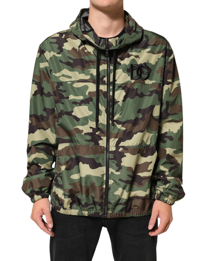Dolce & Gabbana Green Camouflage Hooded Sweatshirt Jacket