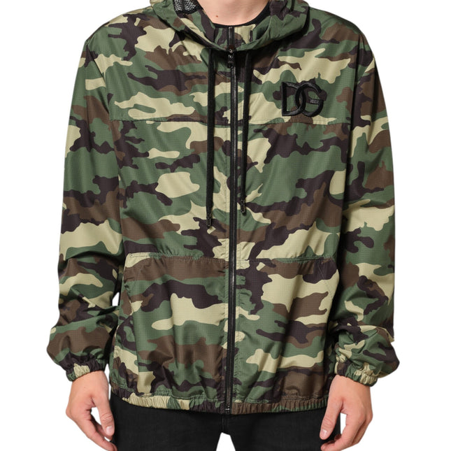 Dolce & Gabbana Green Camouflage Hooded Sweatshirt Jacket