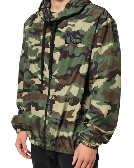 Dolce & Gabbana Green Camouflage Hooded Sweatshirt Jacket