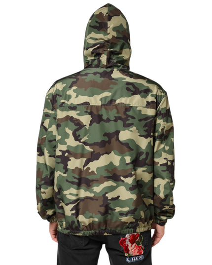 Dolce & Gabbana Green Camouflage Hooded Sweatshirt Jacket
