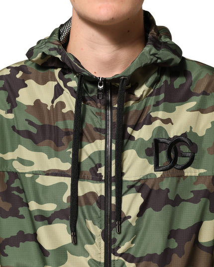 Dolce & Gabbana Green Camouflage Hooded Sweatshirt Jacket