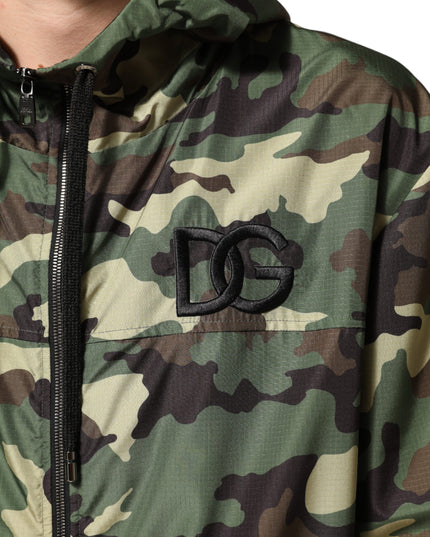 Dolce & Gabbana Green Camouflage Hooded Sweatshirt Jacket