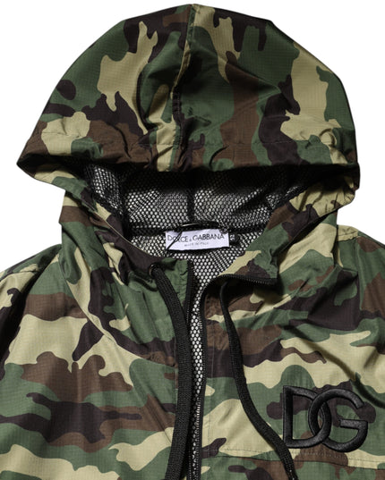 Dolce & Gabbana Green Camouflage Hooded Sweatshirt Jacket