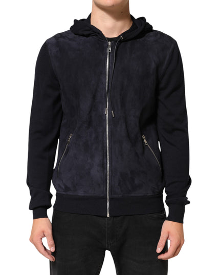 Dolce & Gabbana Black Leather Full Zip Hooded Blouson Jacket