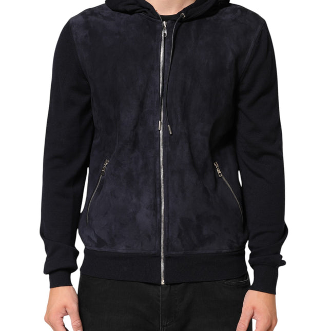 Dolce & Gabbana Black Leather Full Zip Hooded Blouson Jacket