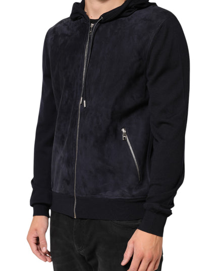 Dolce & Gabbana Black Leather Full Zip Hooded Blouson Jacket