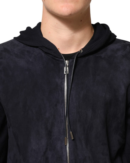 Dolce & Gabbana Black Leather Full Zip Hooded Blouson Jacket