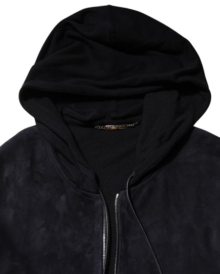 Dolce & Gabbana Black Leather Full Zip Hooded Blouson Jacket