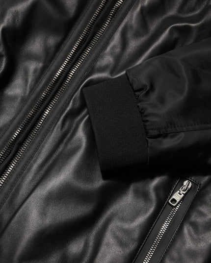 Dolce & Gabbana Black Leather Nylon FullZip Blouson Jacket