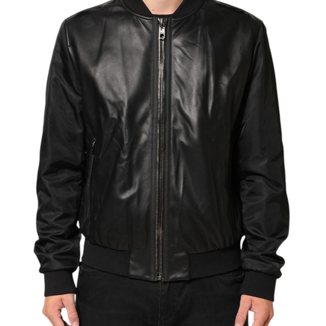 Dolce & Gabbana Black Leather Nylon FullZip Blouson Jacket