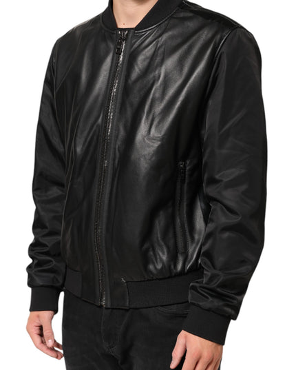 Dolce & Gabbana Black Leather Nylon FullZip Blouson Jacket