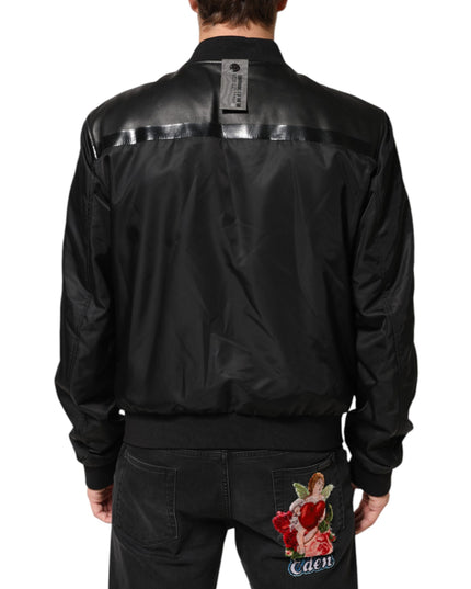 Dolce & Gabbana Black Leather Nylon FullZip Blouson Jacket
