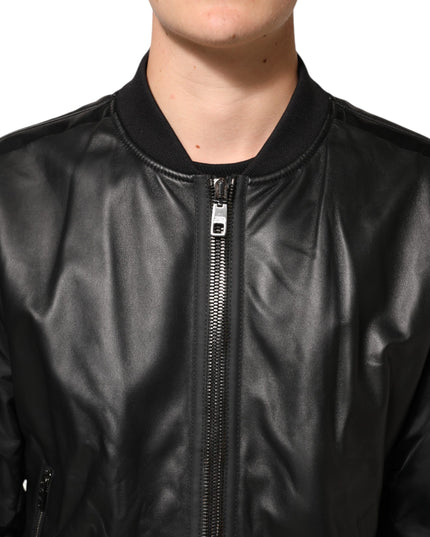 Dolce & Gabbana Black Leather Nylon FullZip Blouson Jacket