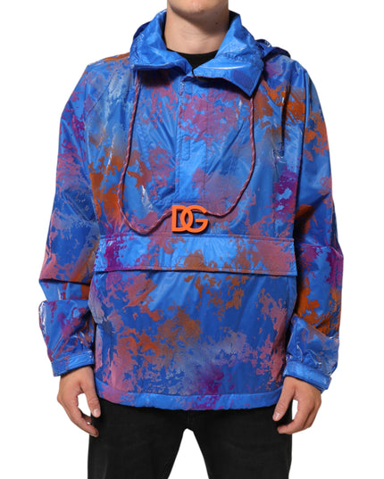 Dolce & Gabbana Blue Tie Dye Logo Hooded Sweatshirt Jacket