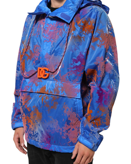Dolce & Gabbana Blue Tie Dye Logo Hooded Sweatshirt Jacket