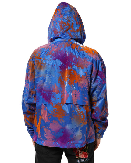 Dolce & Gabbana Blue Tie Dye Logo Hooded Sweatshirt Jacket