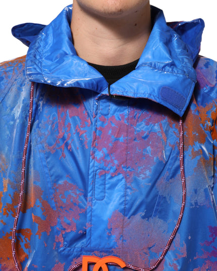 Dolce & Gabbana Blue Tie Dye Logo Hooded Sweatshirt Jacket