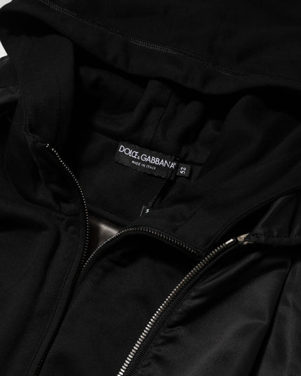 Dolce & Gabbana Black Cotton Hooded Full Zip Bomber Jacket