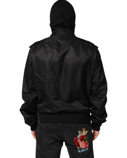 Dolce & Gabbana Black Cotton Hooded Full Zip Bomber Jacket