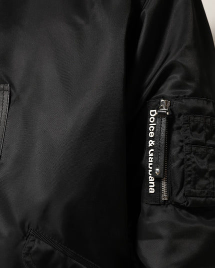 Dolce & Gabbana Black Cotton Hooded Full Zip Bomber Jacket