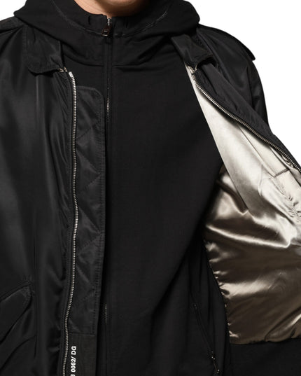 Dolce & Gabbana Black Cotton Hooded Full Zip Bomber Jacket
