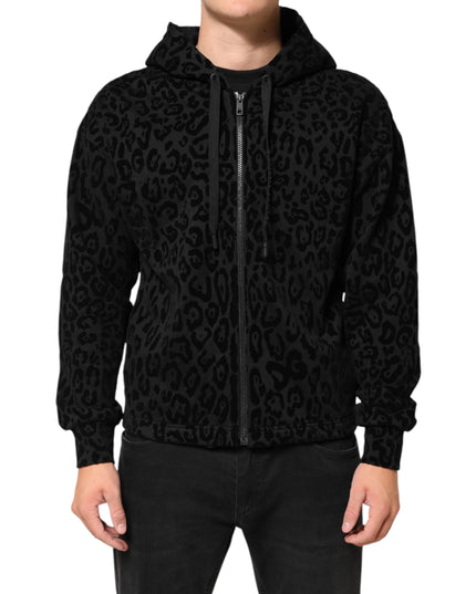 Dolce & Gabbana Black Cotton Hooded Full Zip Bomber Jacket