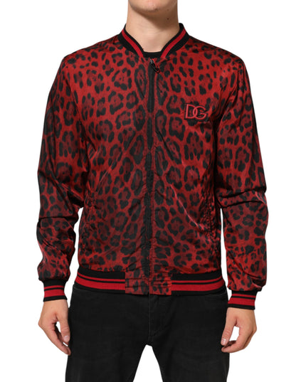 Dolce & Gabbana Red Leopard Print Full Zip Bomber Men Jacket